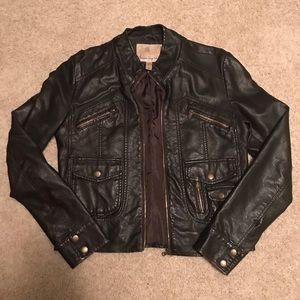 Faux Leather Cropped Jacket